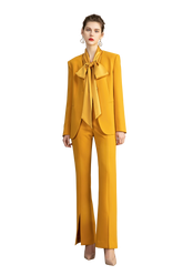 Yellow Blazer Blouse and Pant Suit Set - FashionByTeresa